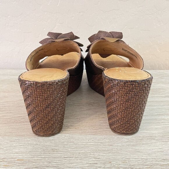 Born 7 Sandals Annette Bronze Brown Copper Leather Flower Platform Wedge Slides - Picture 4 of 12